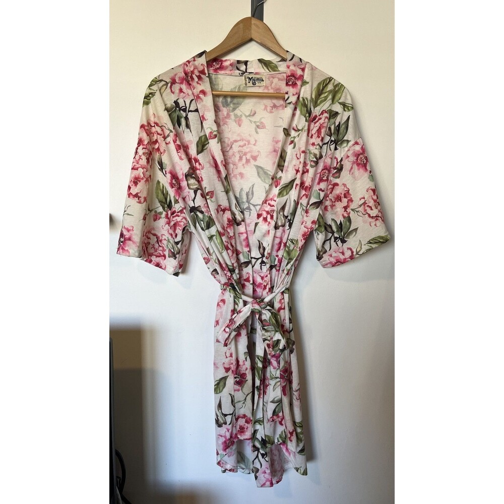 Show Me Your Mumu White Pink Floral Short Sleeve Robe Size OS